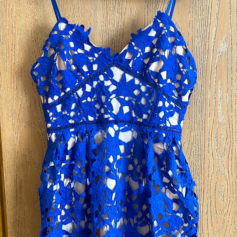 Royal Blue Lace Illusion Midi Dress Size M *With Pockets*